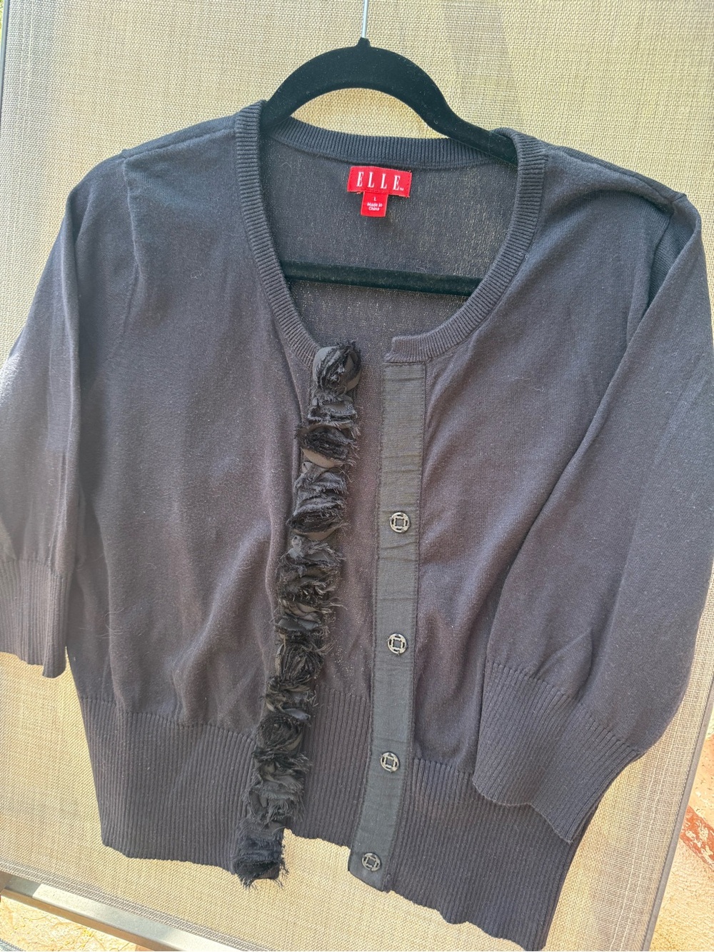 ELLE Black Ruffle-Trim Cardigan - Picture 3 of 3